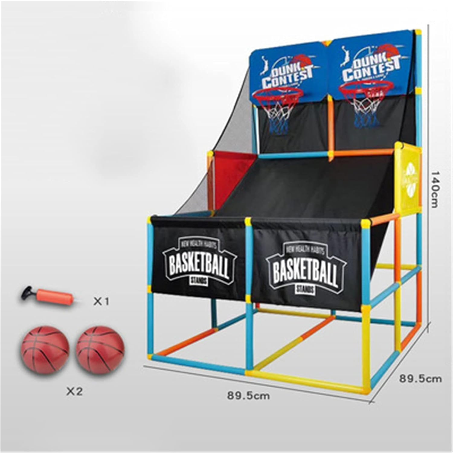 مجموعة كرة سلة داخلية للعب للأطفال تتكون من سلتين للمتعة. أبعاد اللعبة: 55 × 35 بوصة. مجموعة كرة سلة (اللون: أزرق، الحجم: 140x89.5x89.5 سم).